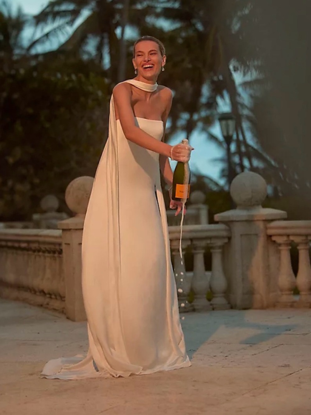 Jenny Yoo Celeste Elegant Ivory Strapless wedding Gown with Draped Neck Sash